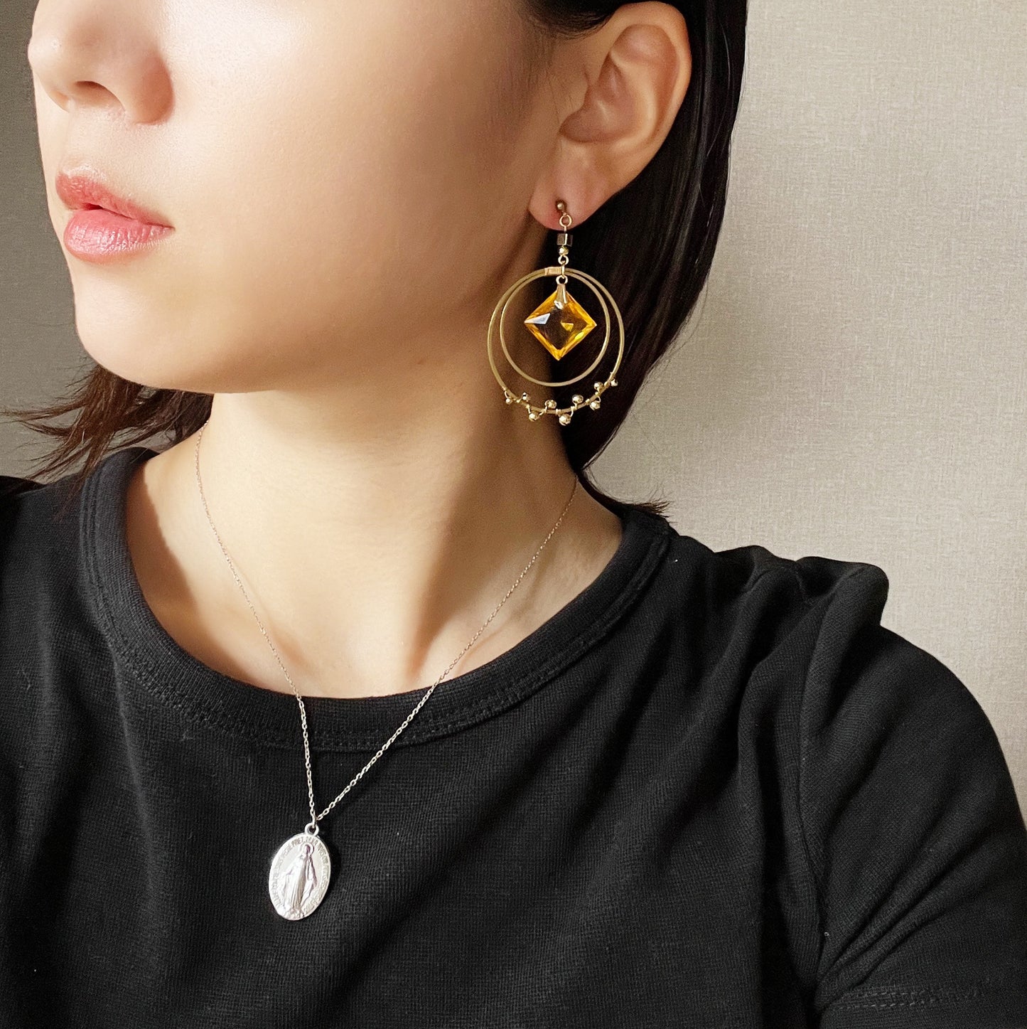 Crescent earrings -orange green-