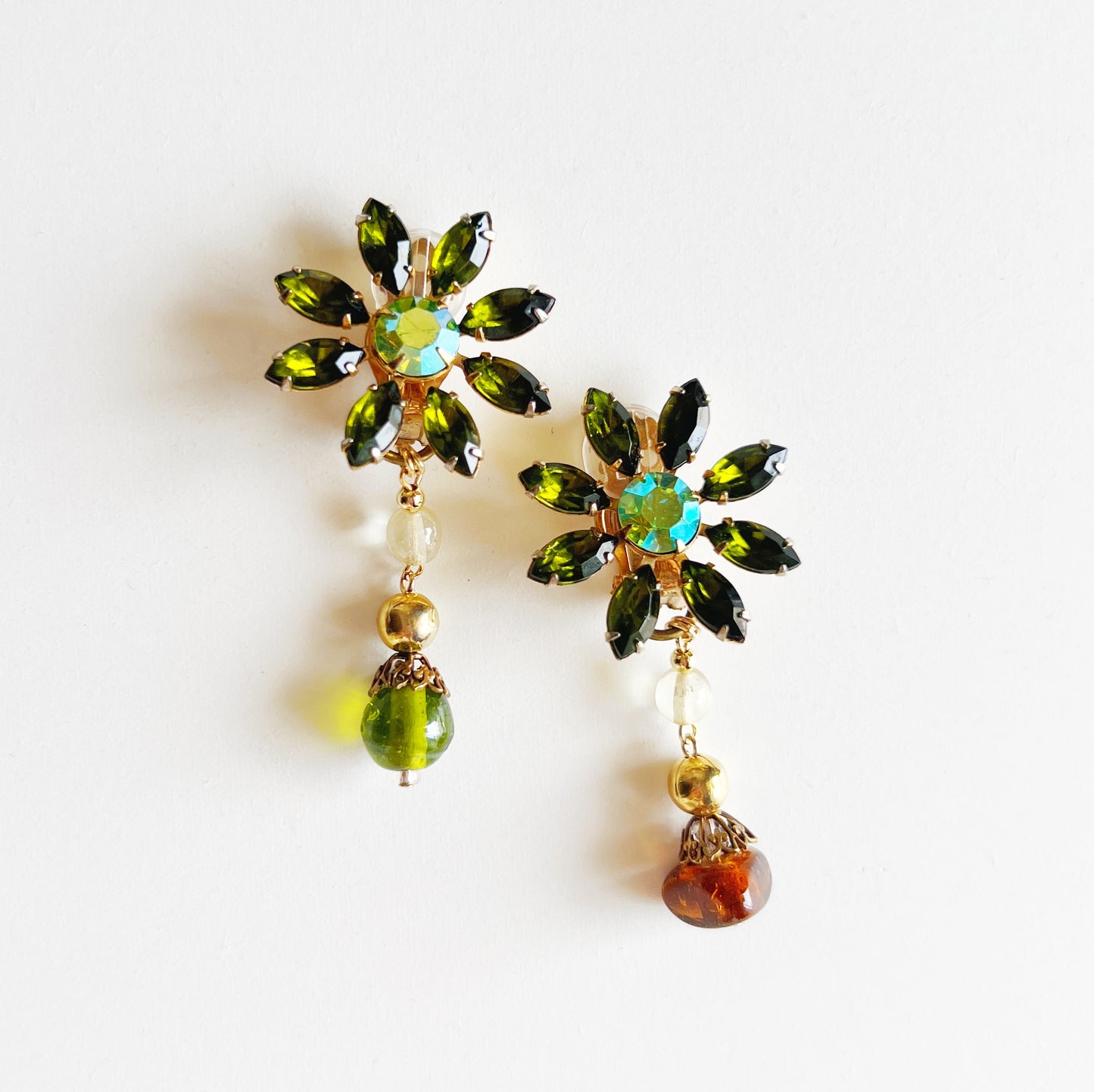 Green flower earrings