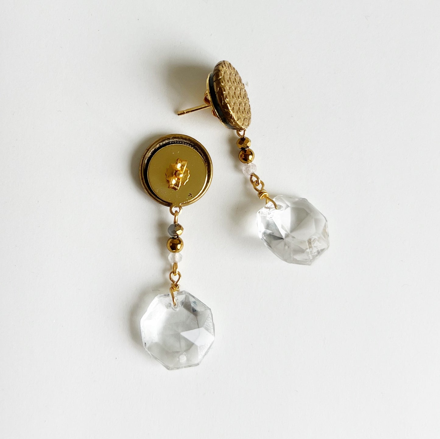 Vintage button earrings -chandelier glass-