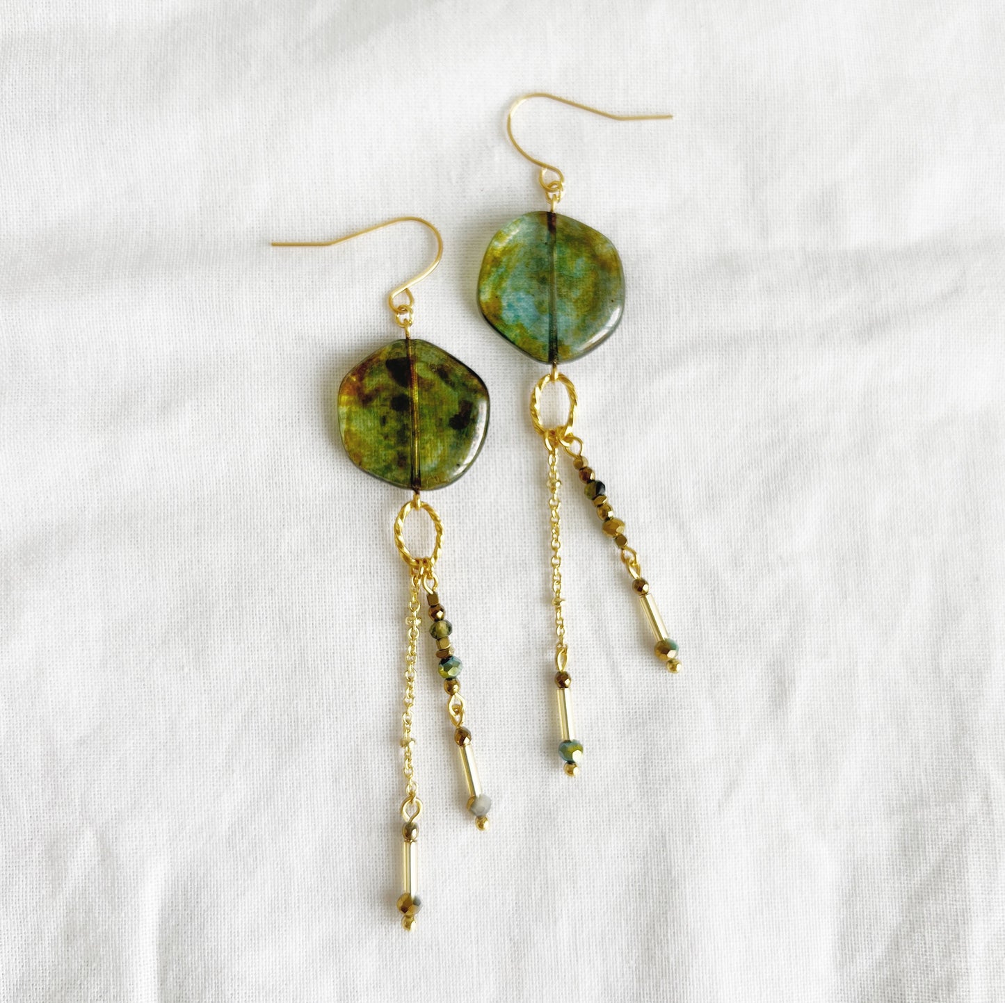 Sunset glass earrings -green-