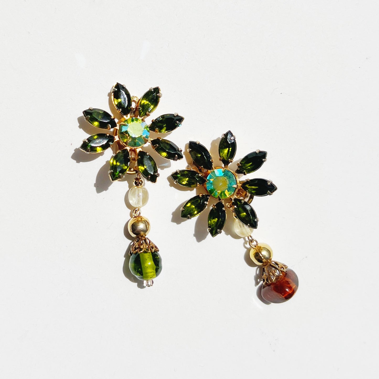 Green flower earrings