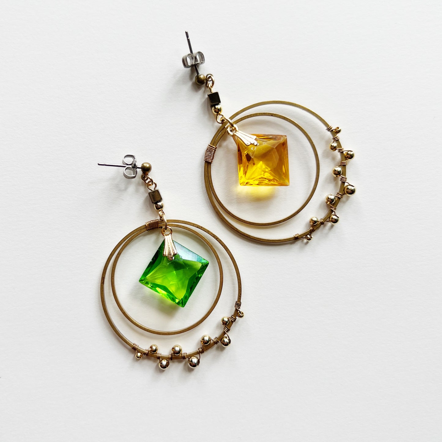 Crescent earrings -orange green-