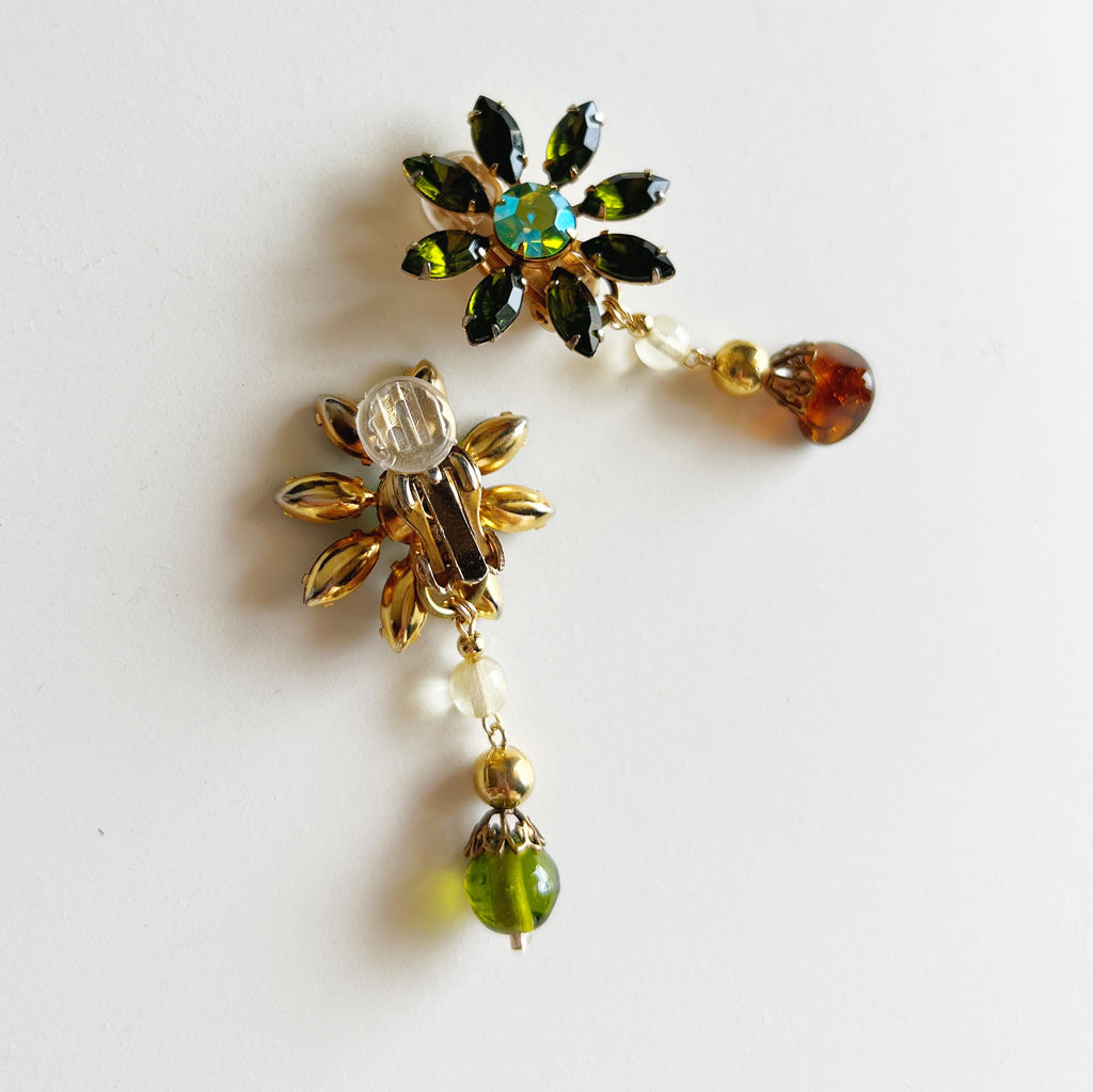 PROMO / Green flower clip earrings