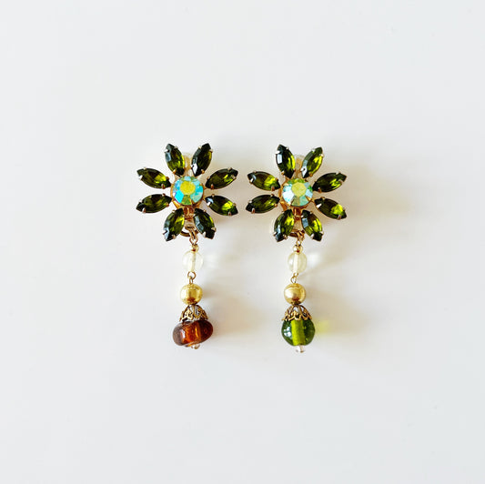 Green flower earrings