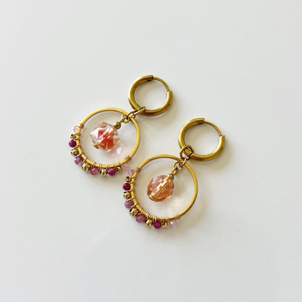 PROMO / Boucles d'oreilles Lune -Fraise-