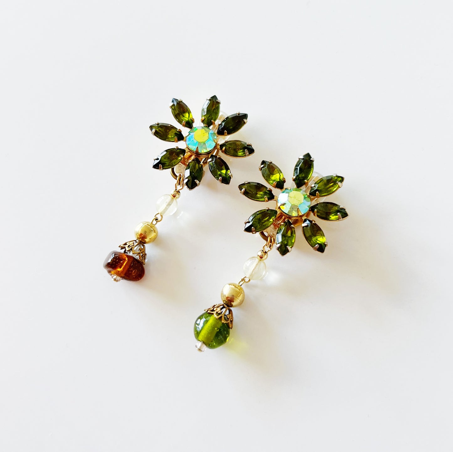 Green flower earrings