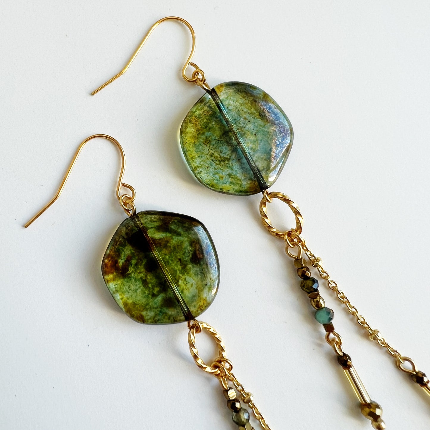 Sunset glass earrings -green-