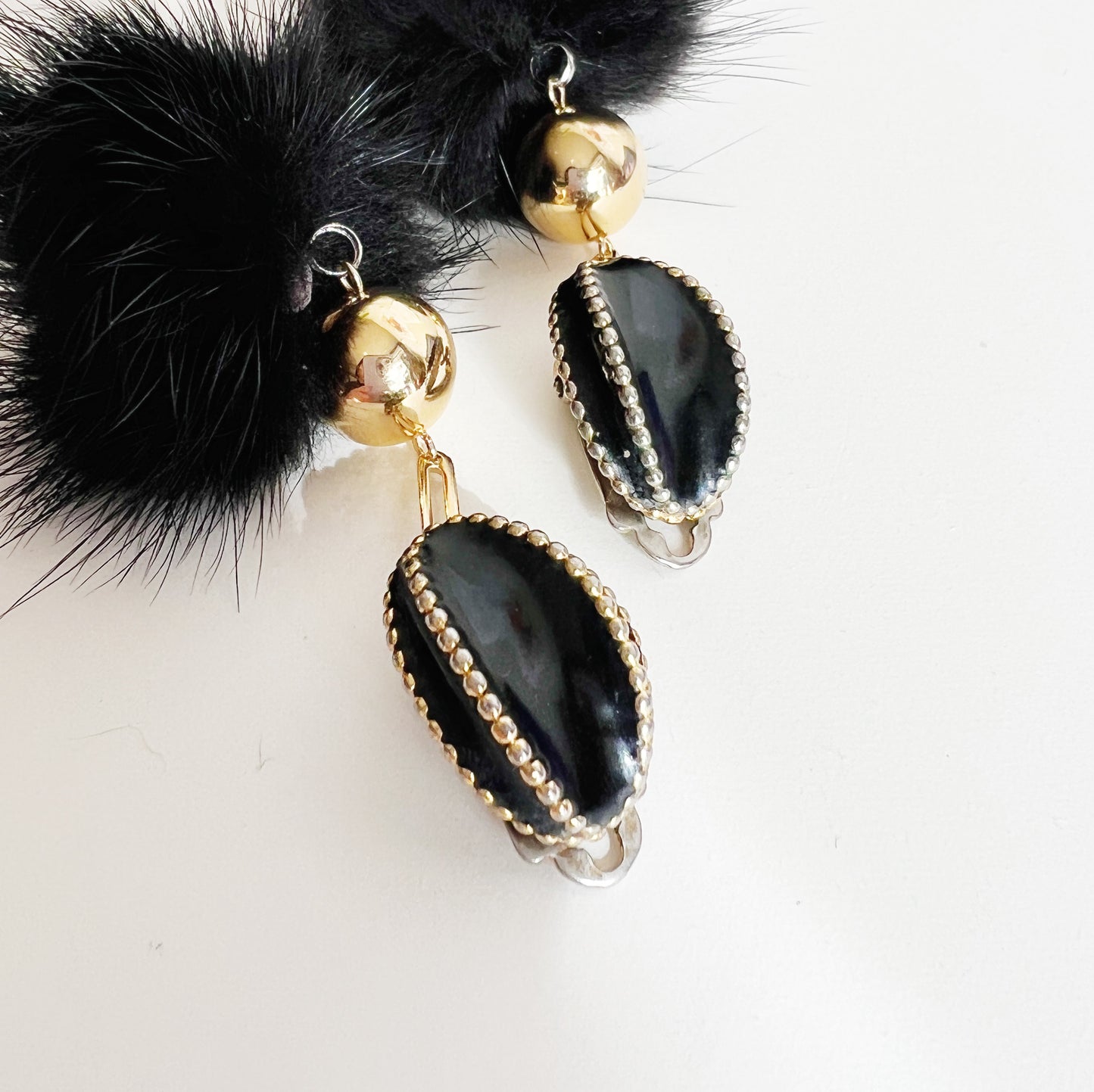 Black fur earrings -earrings type-